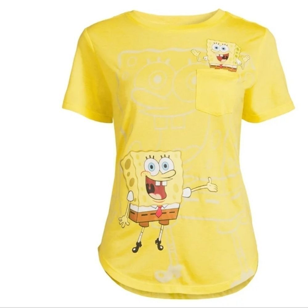 SpongeBob SquarePants Women's Yellow Graphic Crewneck Short Sleeve T-Shirt